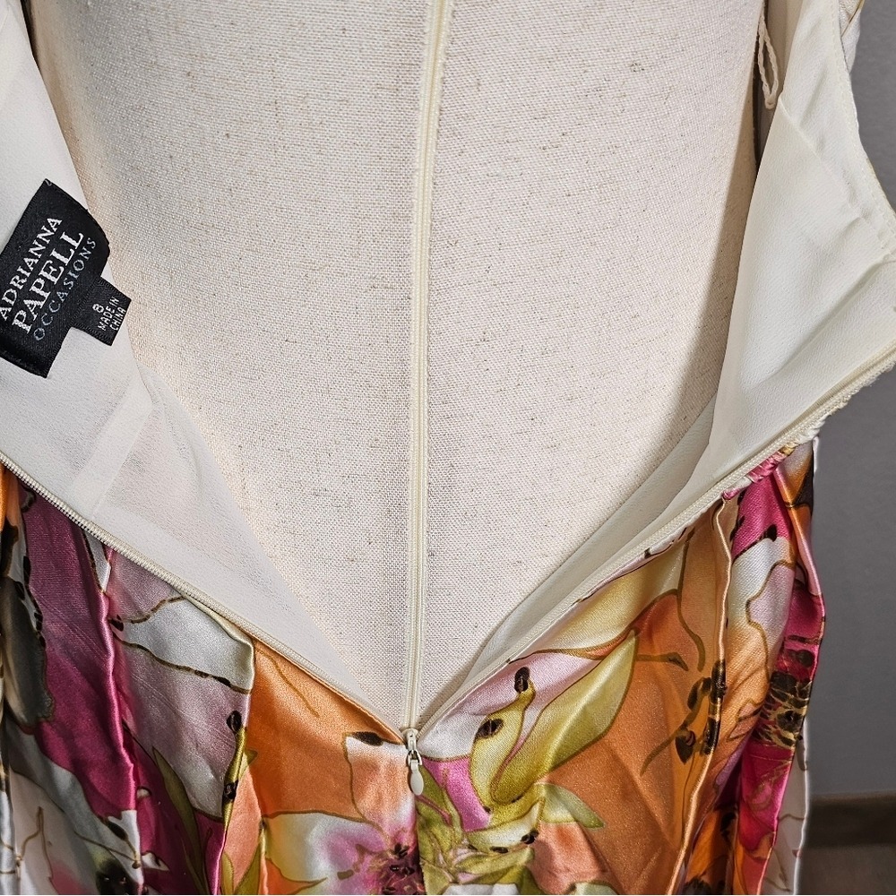 Adrianna Papell Silk Occasions Floral Halter Midi Dress Pink Orange White M - Picture 6 of 12